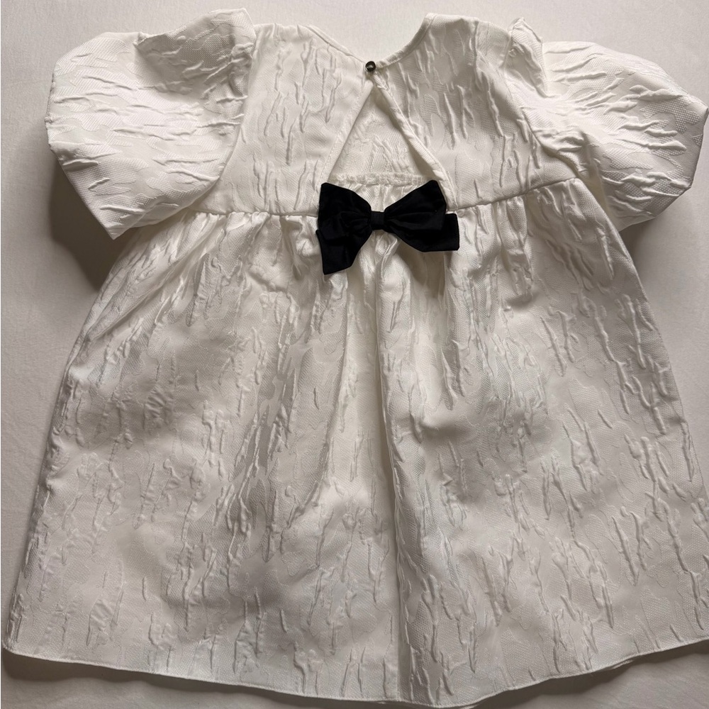 Textured White Dress w/ Black Bow Back Baby 18–24M Easter Wedding Bridal Party - Picture 3 of 9